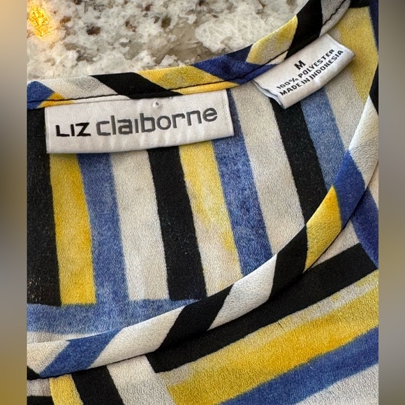 Lacoste Women's Geometric Yellow and Blue Top - Picture 6 of 6